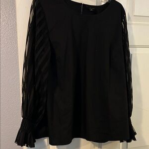 Worthington Black Blouse with Sheer Striped Sleeves
